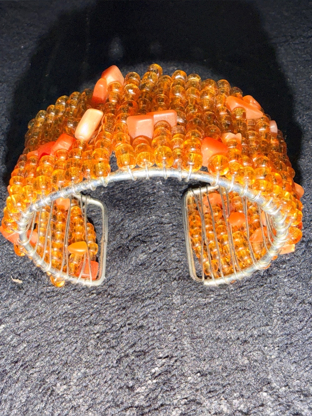 Handcrafted Orange Beaded Cuff Bracelet